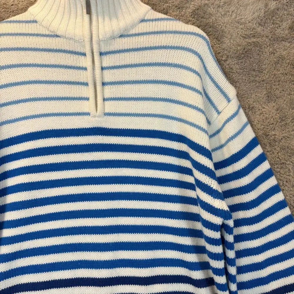 Vintage Bare Fox Blue White Stripe Pullover Ski Sweater M Medium 1/4 Zip